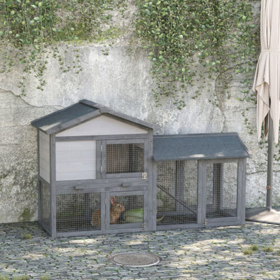 Two Story Small Animal House w/ Slide Out Tray, Ramp, Outdoor Run, Gray 842525131261