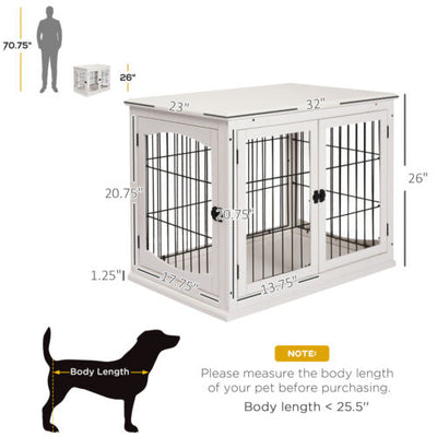 26&apos;&apos; Wooden Dog Cage Pet Crate Tabletop Metal Wire Small Animal, White