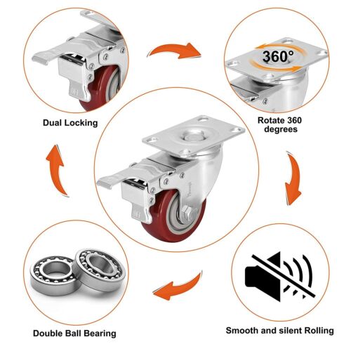 4pc 4 inch Heavy Duty Swivel Casters Wheels Directional Roller Bearing Fixed Set