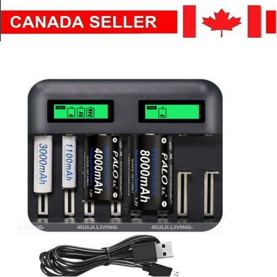 8 Slots Smart Battery Charger LCD Display For AA/AAA/C/D Rechargeable Batteries