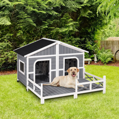 Wooden Large Dog House, Perfect for the Porch or Deck, 59&quot; L, Grey 842525145374