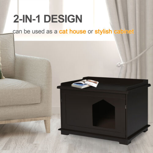Wooden Cat Litter Box Covered Mess Free End Table Hideaway Cabinet 5056399111372