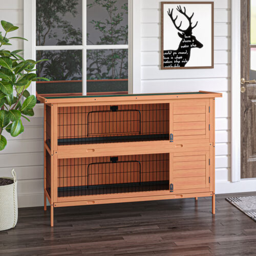 Bunny Hutch with Dividers Asphalt Roof for Small Animals and Outdoors, Orange