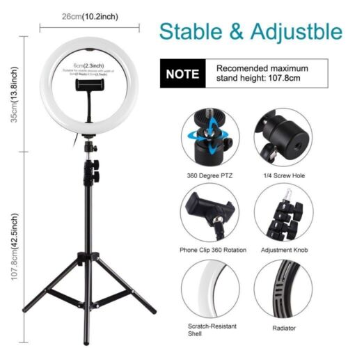 Selfie Ring Light With Tripod Stand and Phone Holder LED Makeup Circle Lamp CA