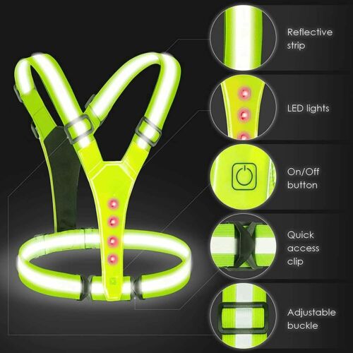 LED Reflective Running Biking Vest, High Visibility Warning Lights Safety Gear