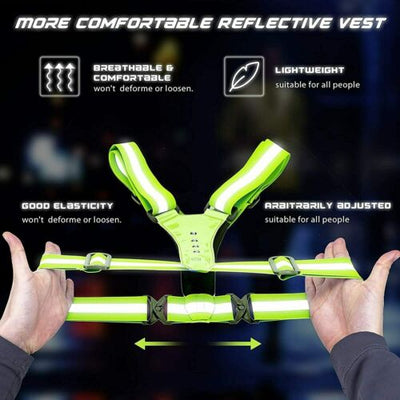 LED Reflective Running Biking Vest, High Visibility Warning Lights Safety Gear