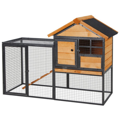 Outdoor Rabbit Cage Elevated Pet House w/ Slide-Out Tray, Natural Wood &amp; Black 842525165365