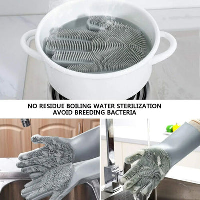 1 Pair Magic Silicone Dish washing Scrubber Rubber Scrub Gloves Kitchen Clean