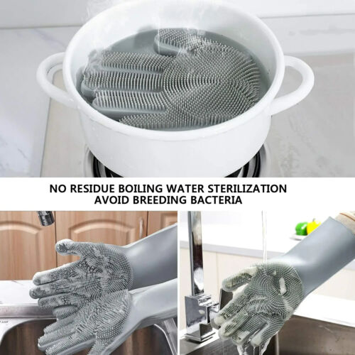 1 Pair Magic Silicone Dish washing Scrubber Rubber Scrub Gloves Kitchen Clean