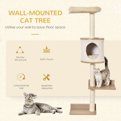 4-Level Wall Mounted Cat Tree Activity Play Center w/ Condo Bed Scratching Posts 196393066645