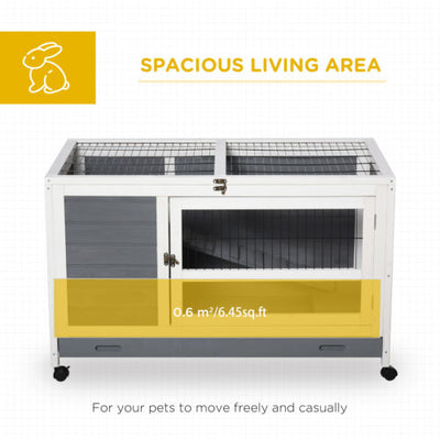 Wooden Rabbit Hutch Elevated Pet Bunny House with Slide-Out Tray Indoor Grey