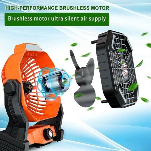 Outdoor Portable Camping Tent Fan with LED Light Rechargeable Cordless Tent Lamp