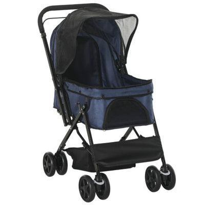 Pet Stroller Foldable Travel Dog Cat Carriage w/ Reversible Handle Brake Basket
