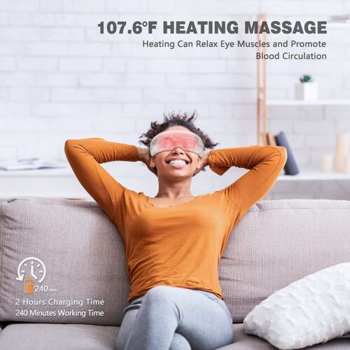 Wireless Eye Care Massager Vibration Heat Compression USB Rechargeable 1200MAH