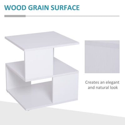 Modern Square 2 Tier Coffee Side Table Storage Shelf Rack Living Room White