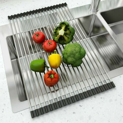 Kitchen Stainless Steel Sink Drain Rack Roll Up Dish Food Drying Drainer Mat