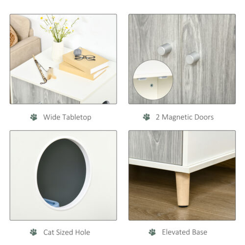 Wooden Cat Mess-free Litter Box, Wide Enclosure End Table w/ 2 Magnetic Doors 196393066744