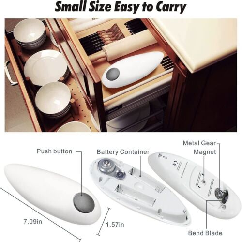 Electric Tin Can Opener Kitchen Safe Cutter Easy Grip Bottle Jar Lid Edge Smooth