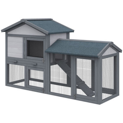 Two Story Small Animal House w/ Slide Out Tray, Ramp, Outdoor Run, Gray 842525131261