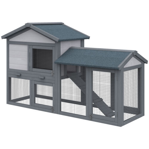 Two Story Small Animal House w/ Slide Out Tray, Ramp, Outdoor Run, Gray 842525131261