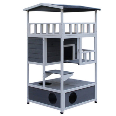 Feral Cat House, Kitten Condo Shelter w/ Raised Base &amp; Asphalt Roof, Grey 842525142885