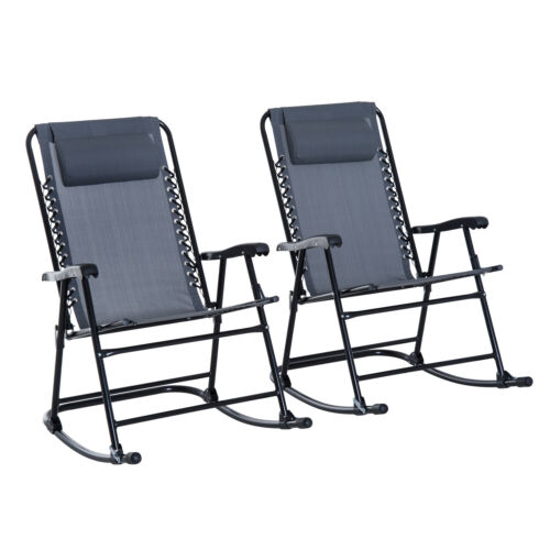 3pc Outdoor Patio Folding Rocking Chair Set Lawn Furniture Garden Rocker,Grey