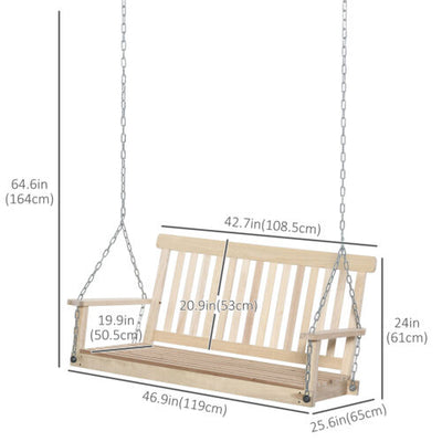 2-Person Heavy Duty Hanging Swinging Outside Front Bench w/ Fir Wood, Natural
