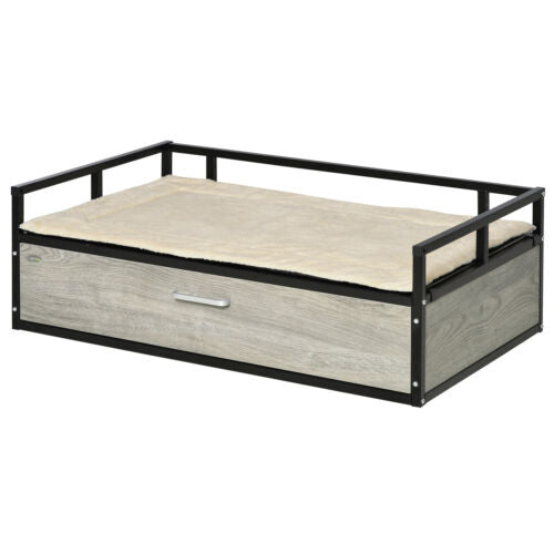 Elevated Dog Bed, Medium-size Pet Sofa Furniture w/ Drawer, Soft Cushion, Grey 196393066607