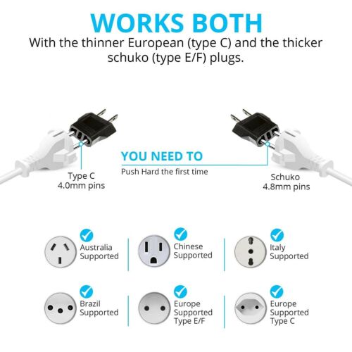 Type C EU to US & Canada Travel Adapter Plug Universal Power Converter