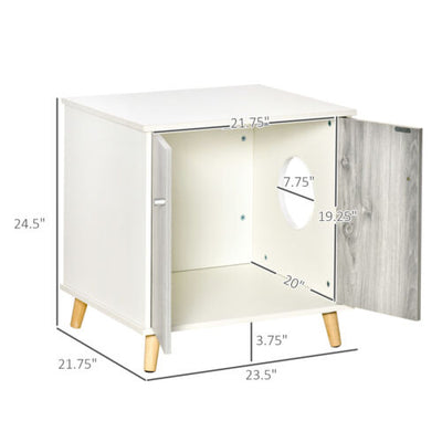 Wooden Cat Mess-free Litter Box, Wide Enclosure End Table w/ 2 Magnetic Doors 196393066744