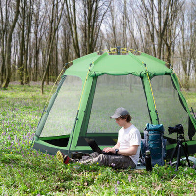 6 Person Camping Tent Pop-up Design with 4 Windows 2 Doors Portable Carry Bag