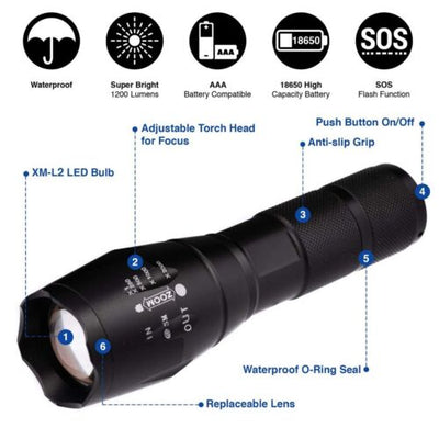 Torch Handheld Super Bright LED Rechargeable 2000LM Flashlight With 5 Modes