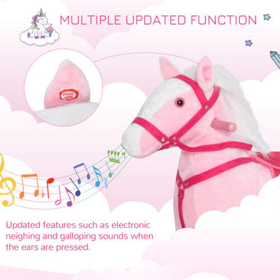 Kid Plush Rocking Horse Ride-on Baby Girl Toy Pony w/ Realistic Sound Pink