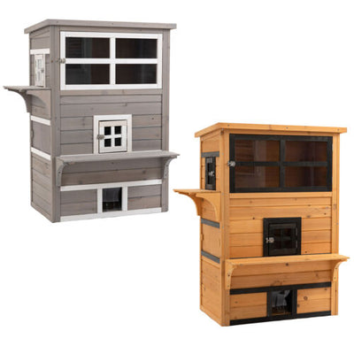 Feral Cat House Outdoor, 3-Tier Kitty Shelter, Weather Resistant, w/ Escape Door