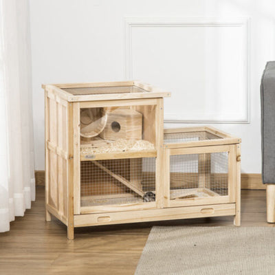 Large Hamster Cages and Habitats, Wooden Small Animal Cage w/ Seesaw, Tray