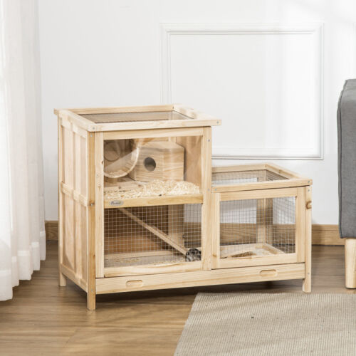 Large Hamster Cages and Habitats, Wooden Small Animal Cage w/ Seesaw, Tray