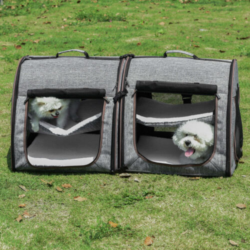 Large Portable Double Cat Pet Carrier Kennel Bag Oxford Travel Car Seat 842525114806