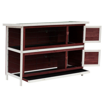 Pawhut 54&quot; 2 Story Large Elevated Wooden Rabbit Hutch Yard Bunny Cage w/ Tray