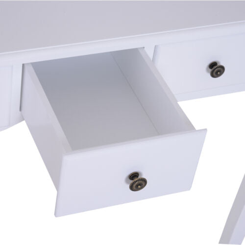 2-PC Dressing Table Set Vanity Makeup Desk Mirror Stool 5 Drawers Bedroom White