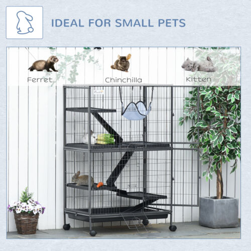 Large Rolling Steel Small Animal Habitat W/ Hammock &amp; 4 Doors, Removable Tray