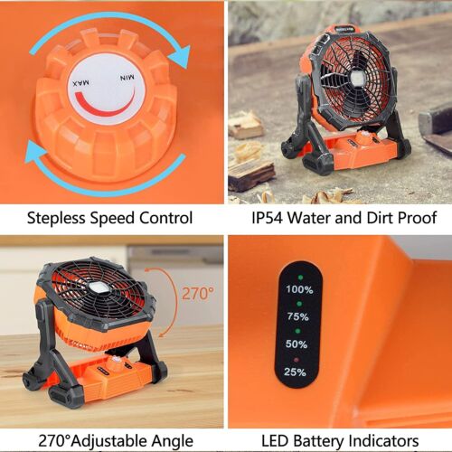 Outdoor Portable Camping Tent Fan with LED Light Rechargeable Cordless Tent Lamp