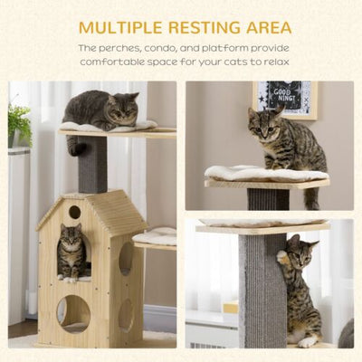 Cat Tree Activity Center w/ Sisal Scratching Post, Running Wheel, Kitten Bed