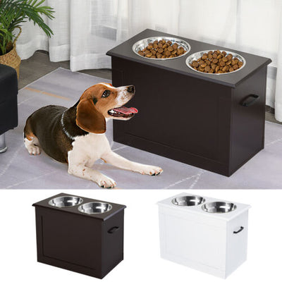 Raised Pet Bowls with Storage Function 2 Stainless Steel Dog Bowls Elevated Base