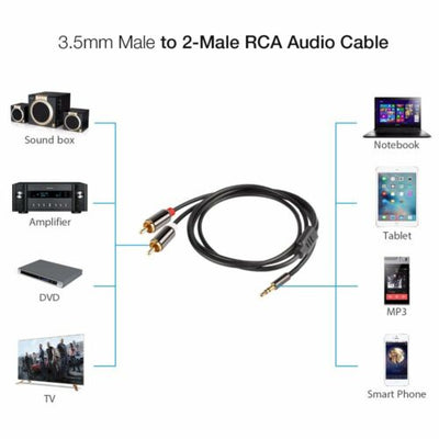 RCA Cable 3.5mm Male to 2RCA Audio Jack Adapter Cable For TV/PC/DVD/Speaker CA