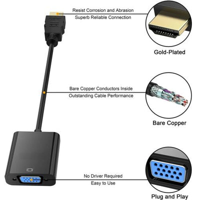 HDMI to VGA Adapter Video Cable Cord Converter 1080P For TV Monitor Computer PC