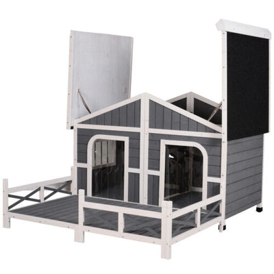 Wooden Large Dog House, Perfect for the Porch or Deck, 59&quot; L, Grey 842525145374