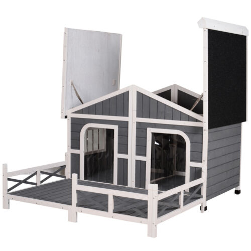 Wooden Large Dog House, Perfect for the Porch or Deck, 59&quot; L, Grey 842525145374