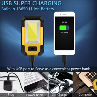 Portable Rechargeable USB COB LED Work Light Flod Flashlight Magnetic Torch Lamp
