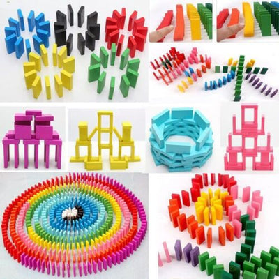 120Pcs Kids Wooden Coloured Tiles Dominoes Set Toy Blocks Arts Crafts Fun Gam CA