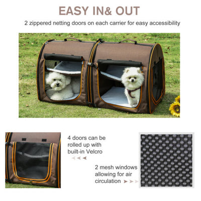 Large Portable Double Cat Pet Carrier Kennel Bag Oxford Travel Car Seat